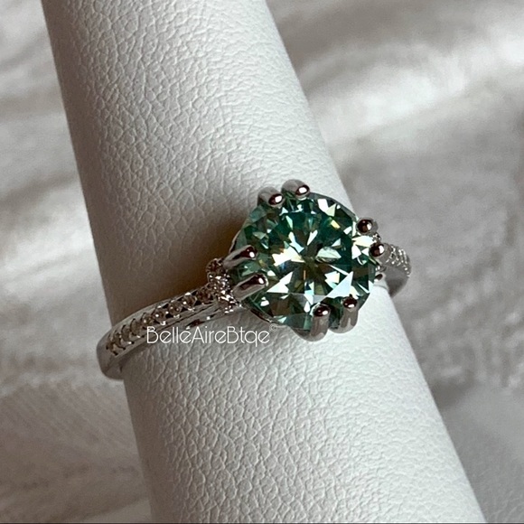 2.10 Carat VVS1 Sky Blue Moissanite Ring, Size 8 - Picture 2 of 8